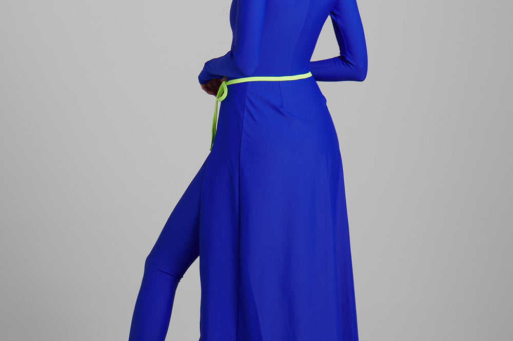Side View of the Watskin Olivia Wrap Suit in Azul Blue
