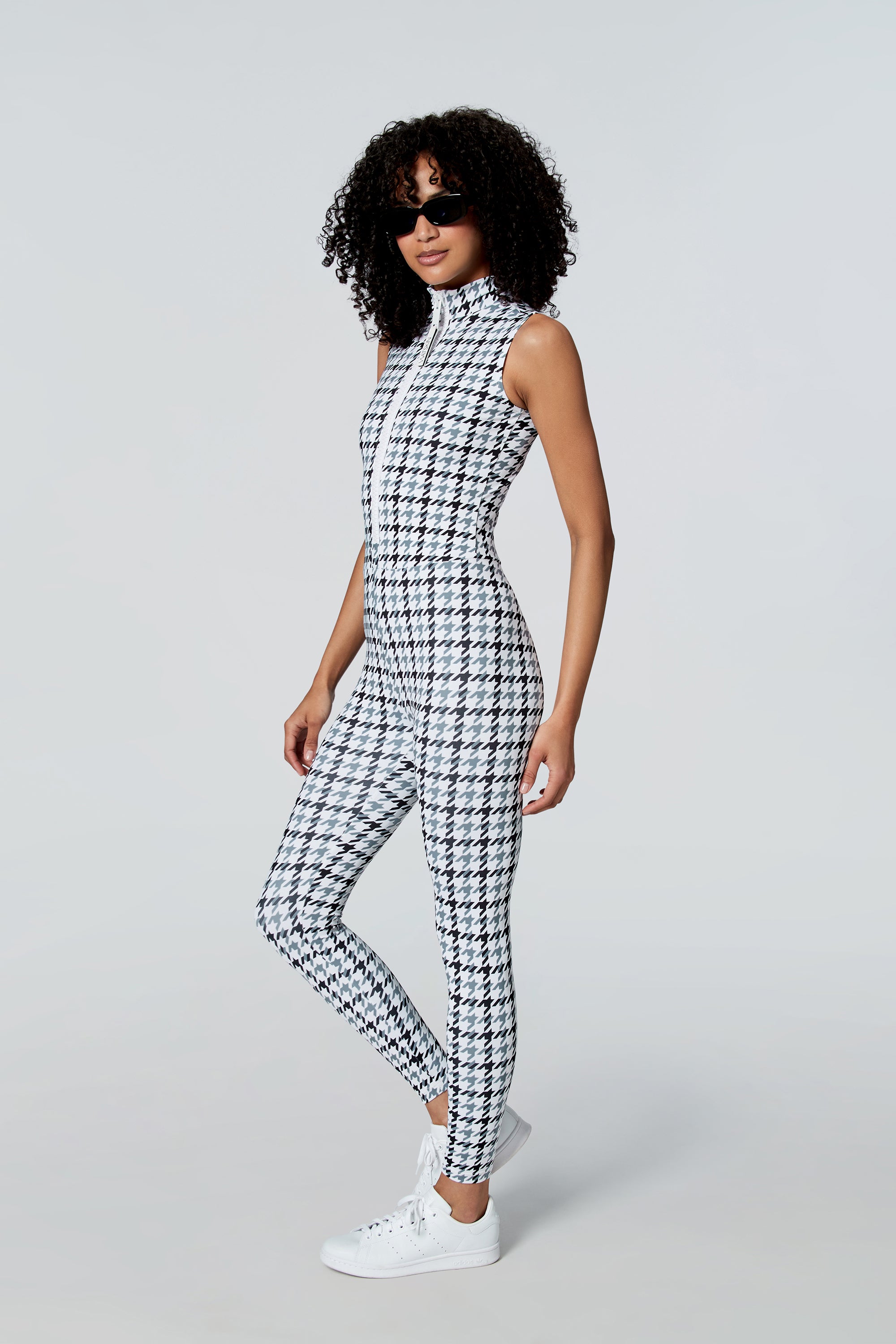Chloe Sleeveless Catsuit in Grey Houndstooth – WATSKIN