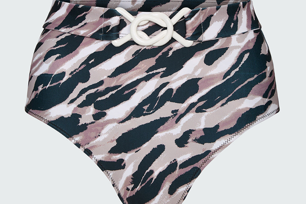  Watskin high rise Aria belted bikini bottom in Animal Mix -a zebra and leopard print combo-shown against a light gray background