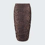 Leopard print midi skirt with side ruching.