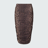 Leopard print midi skirt with side ruching.