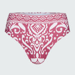 Watskin Belle bikini bottom in Dusty Rose Ikat shown flat against a light  background