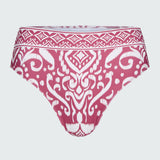 Watskin Belle bikini bottom in Dusty Rose Ikat shown flat against a light  background