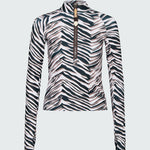 Watskin Kaia half-zip long sleeve rashguard in Natural Zebra print against a light gray background