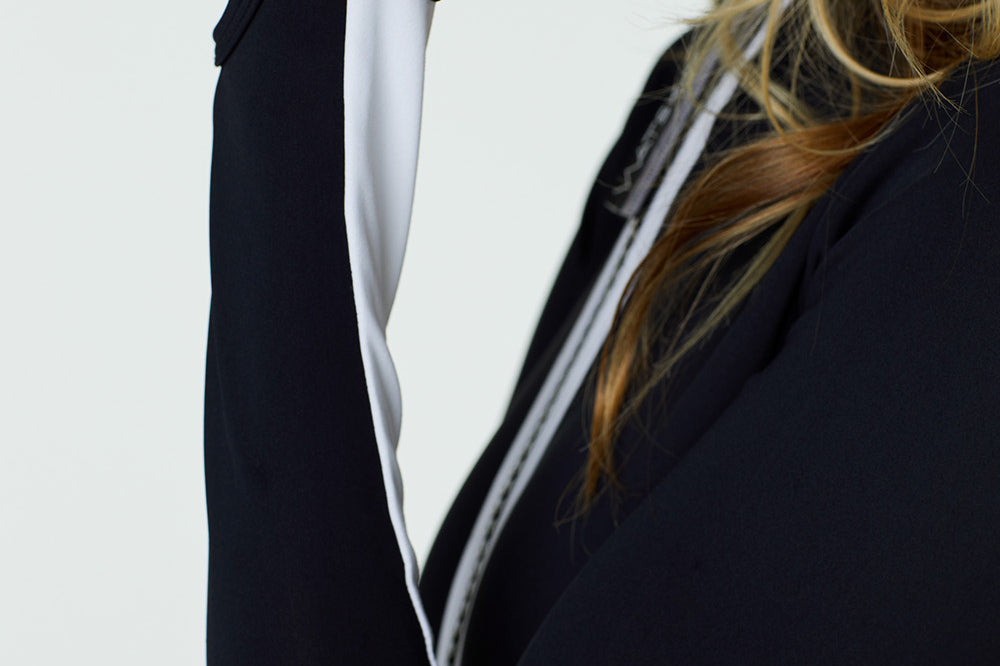 Lara Catsuit in Black and White Closeup Side View