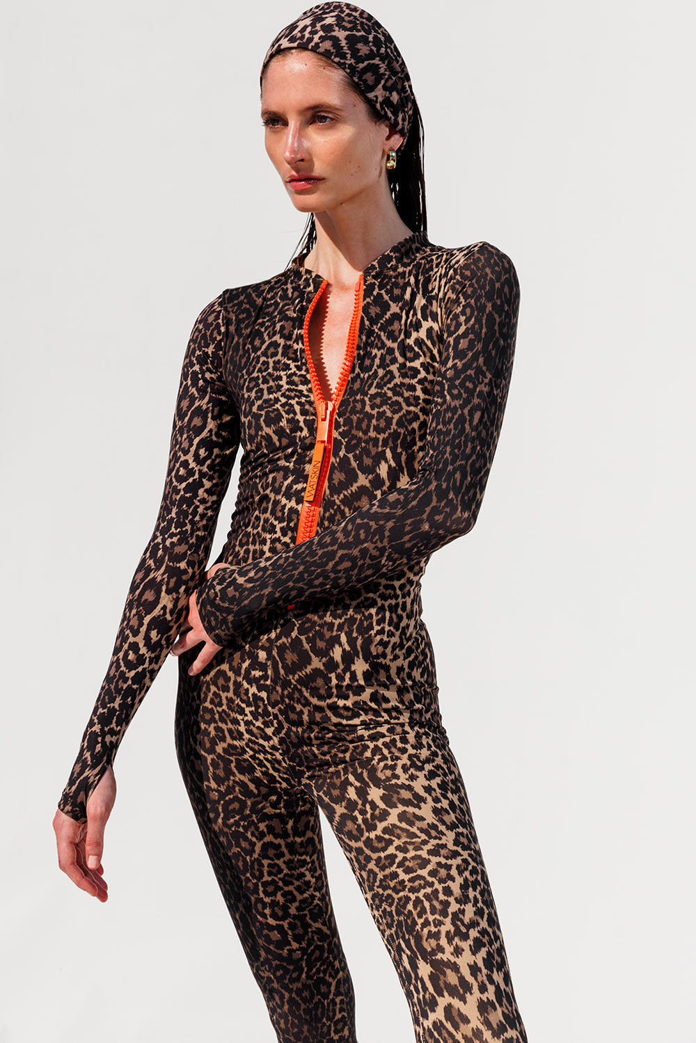 【U LAN】Leo Pigment Printed Long Sleeve Leopard Print Long Sleeve UPF 50+ UV Sun Protection Catsuit