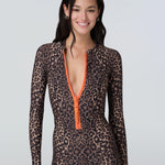 Female modeling Watskin Lois Catsuit in Leopard