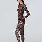Female modeling Watskin Lois Catsuit in Leopard