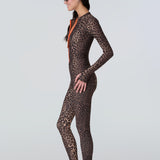 Female modeling Watskin Lois Catsuit in Leopard