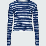 Wavy blue & white striped long sleeve tee