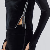 Sansa Long Sleeve Tee in Velvet Closeup of Zipper