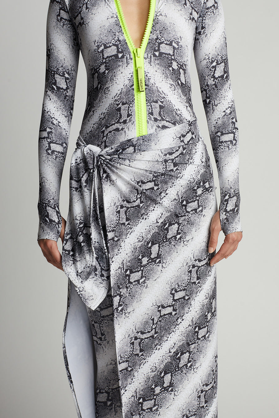 Closeup View of Watskin Lois Catsuit in Python