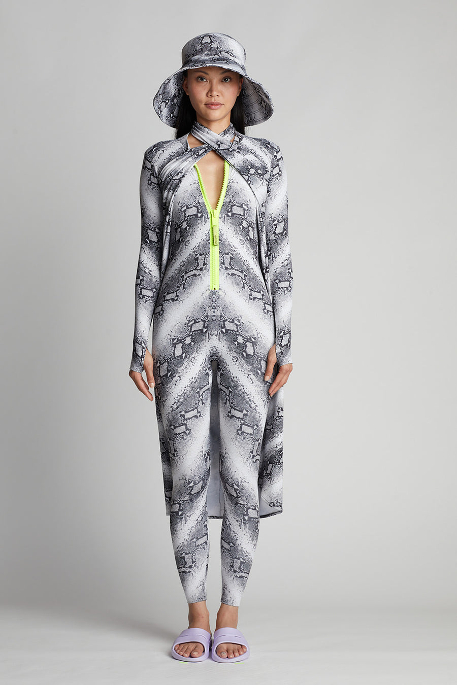 Watskin Lois Catsuit and Sasha Hat in Python