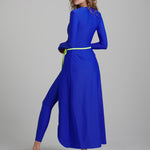 Side View of the Watskin Olivia Wrap Suit in Azul Blue