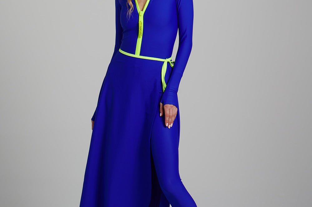 Front View of the Watskin Olivia Wrap Suit in Azul Blue