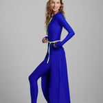 Right Side View of the Watskin Olivia Wrap Suit in Azul Blue
