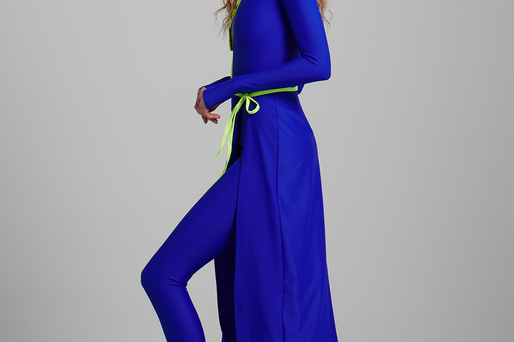 Right View of the Watskin Olivia Wrap Suit in Azul Blue