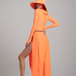 Back View of the Watskin Olivia Wrap Suit and Sasha Hat in Orange