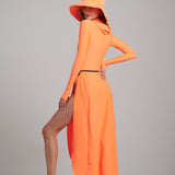 Back View of the Watskin Olivia Wrap Suit and Sasha Hat in Orange